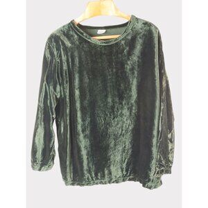 CP Shades Dark Green Velvet Pullover Top M Oversize Boxy Round Neckline L/S